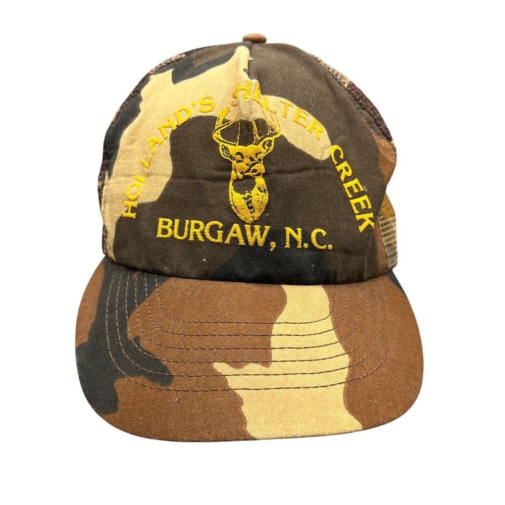 Vintage Holland's Halter Creek Burgaw NC Camo Trucker Hat Made in USA Hunting‎